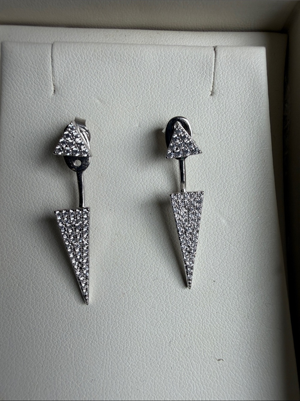 Crystal Pavé Silver Triangle Drop Earrings